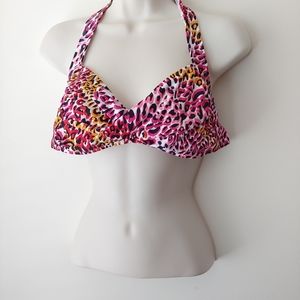 Catalina Leopard Halter Swim Bra Top Sz Lg 12/14